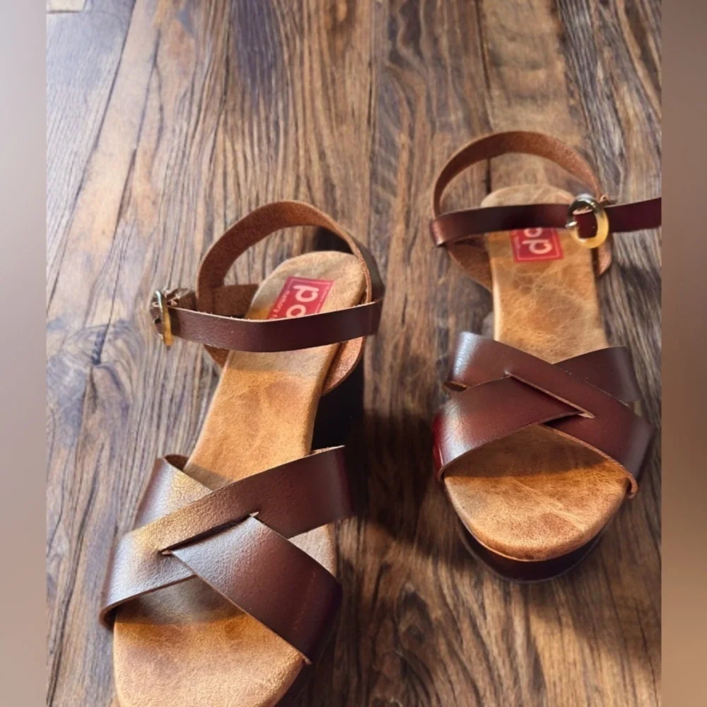 POP Women’s Memory Foam Open Toe Open Back Wedge Heel Sandal Brown Size 9